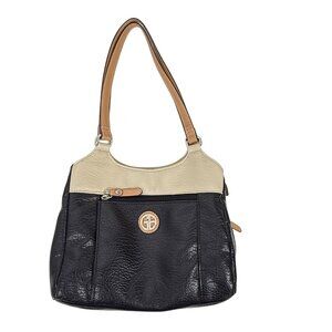 Giani Bernini Colorblock Pebbled 4-Poster Tote Black/Cream Faux Leather